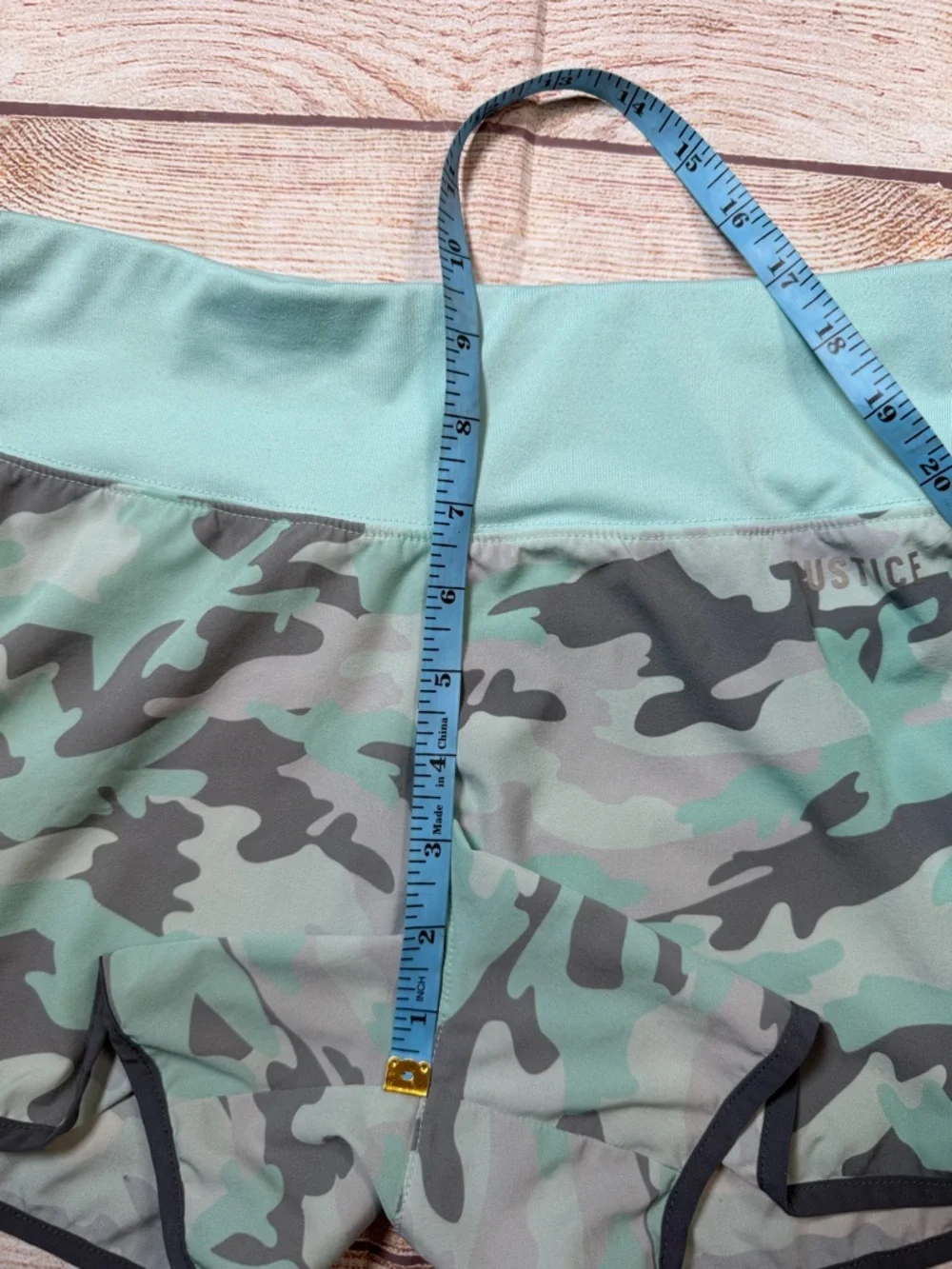 Justice Mint Green Camo Athletic Shorts‎ with Black Trim